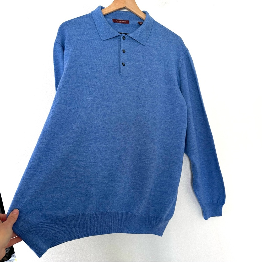 Vintage Nordstrom Polo Sweater 100% Merino Wool Made in Italy Sz XXL Tall Blue - Picture 5 of 12